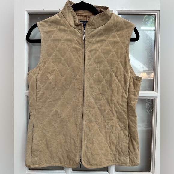 Vintage Ann Taylor 100% Leather Suede Tan Quilted Zip Front Vest Size Medium M - Picture 1 of 11